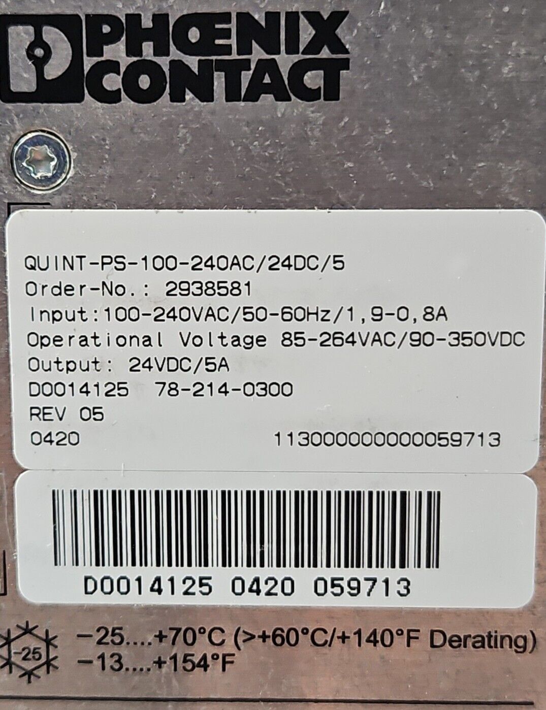Phoenix Contact QUINT -PS-100-240AC/24DC/5 Power Supply.        4D-21