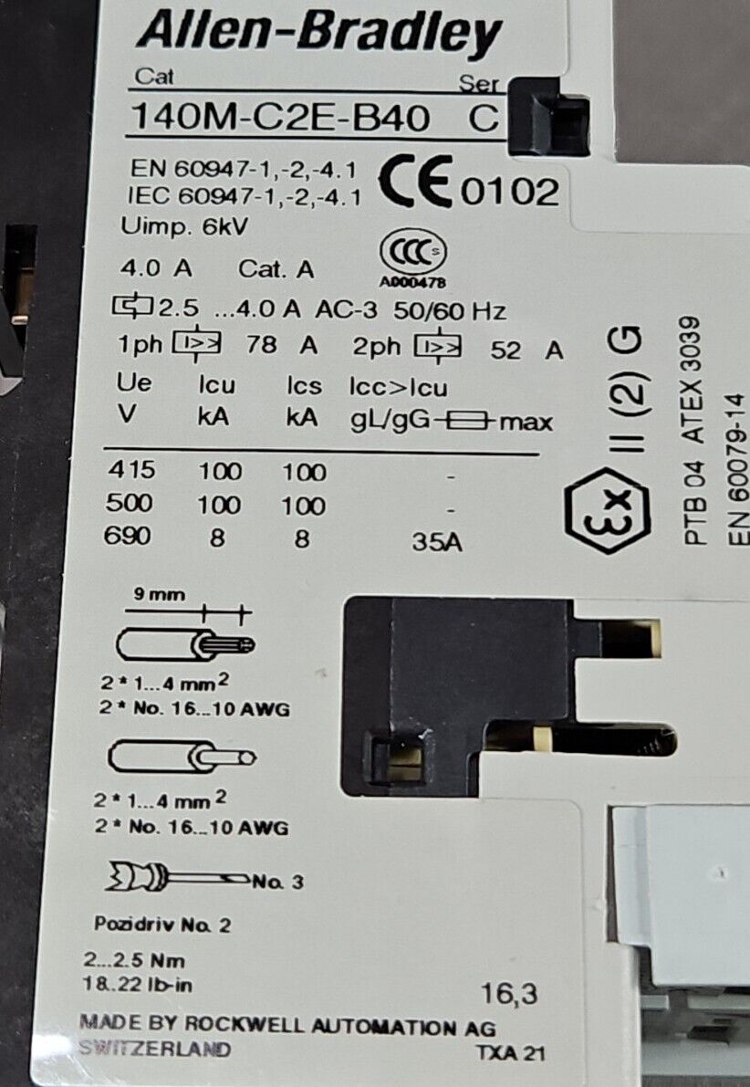 Allen Bradley 140M-C2E-B40 Ser C Circuit Breaker.                          4C-23