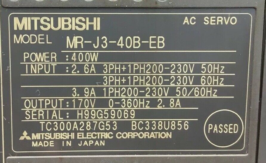 Mitsubishi MR-J3-40B-EB AC Servo Drive 400W Out 170V 2.8A In 200-230V.   1D
