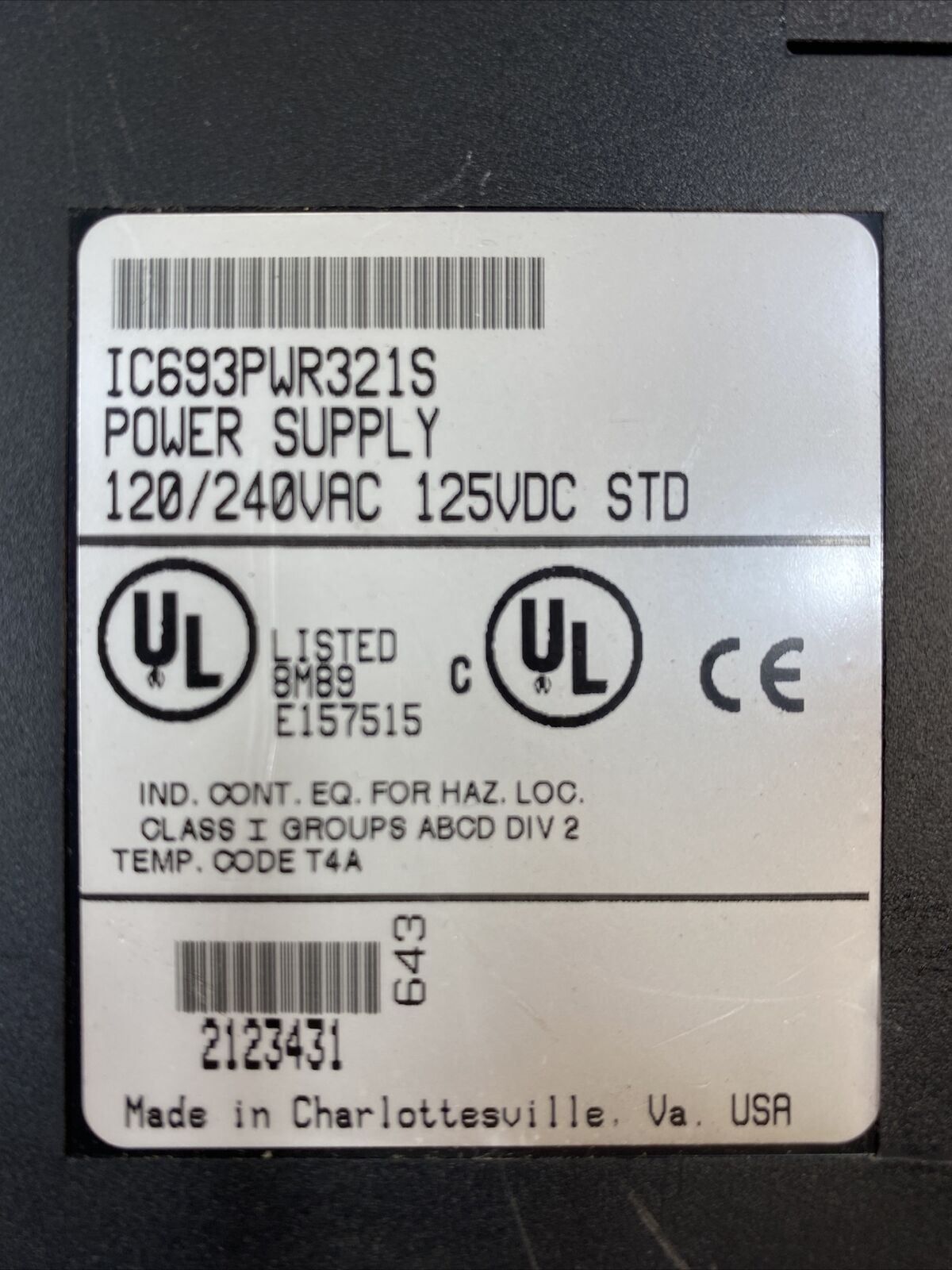 GE Fanuc Standard Power Supply Programmable Controller IC693PWR321S. 3D-23