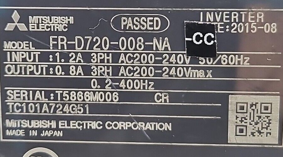 MITSUBISHI FR-D720-008-NA INVERTER.                                    Loc1B-17