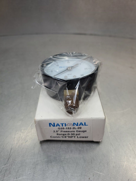 National G25-152-2L-09 2.5" Pressure Gauge, 0-30 Psi.                      6D-14