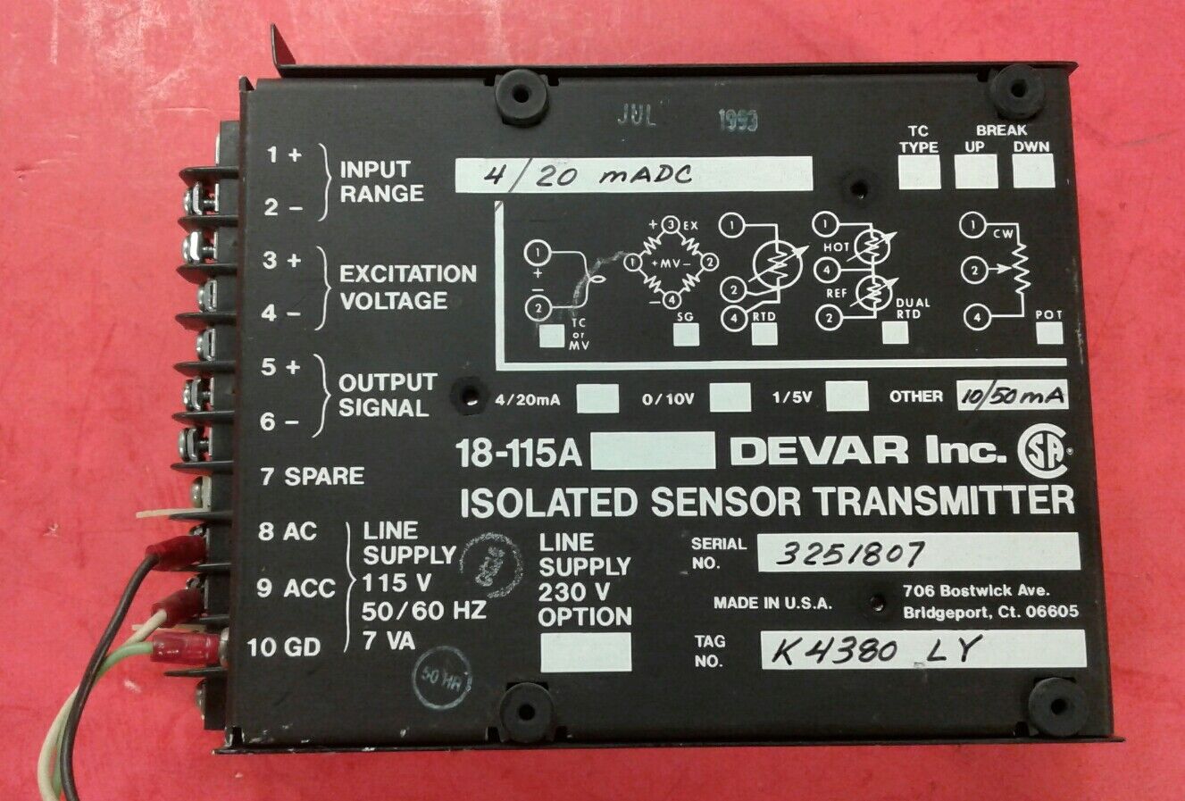 DEVAR 18-115A ISOLATED SENSOR TRANSMITTER  5B