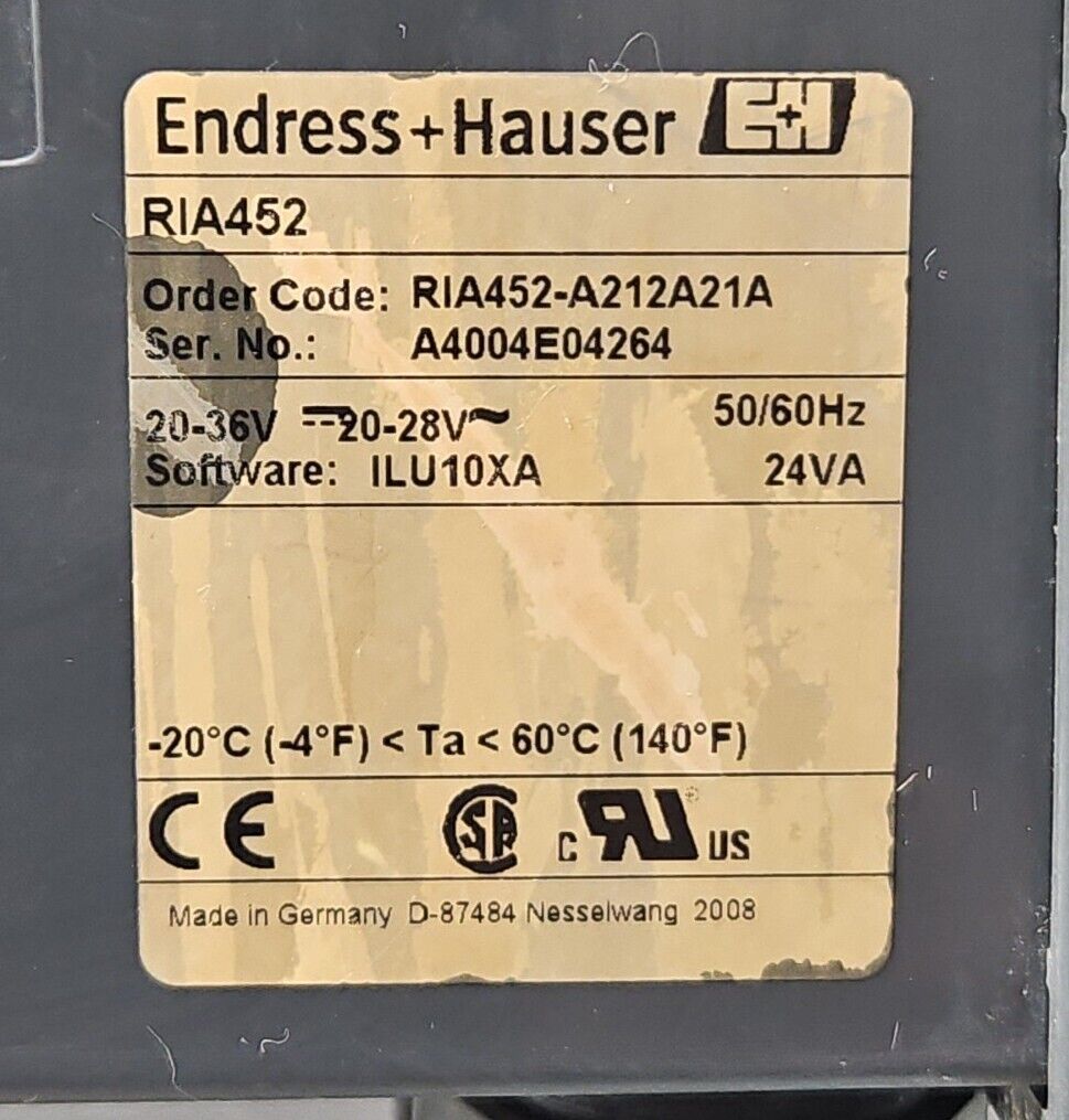 ENDRESS+HAUSER RIA452-A212A21A Digital Display Meter                       6C-10