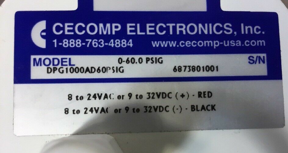 CECOMP ELECTRONICS INC. DIGITAL PRESSURE GAUGE DPG1000AD60PSIG 0-60PSIG.   6B