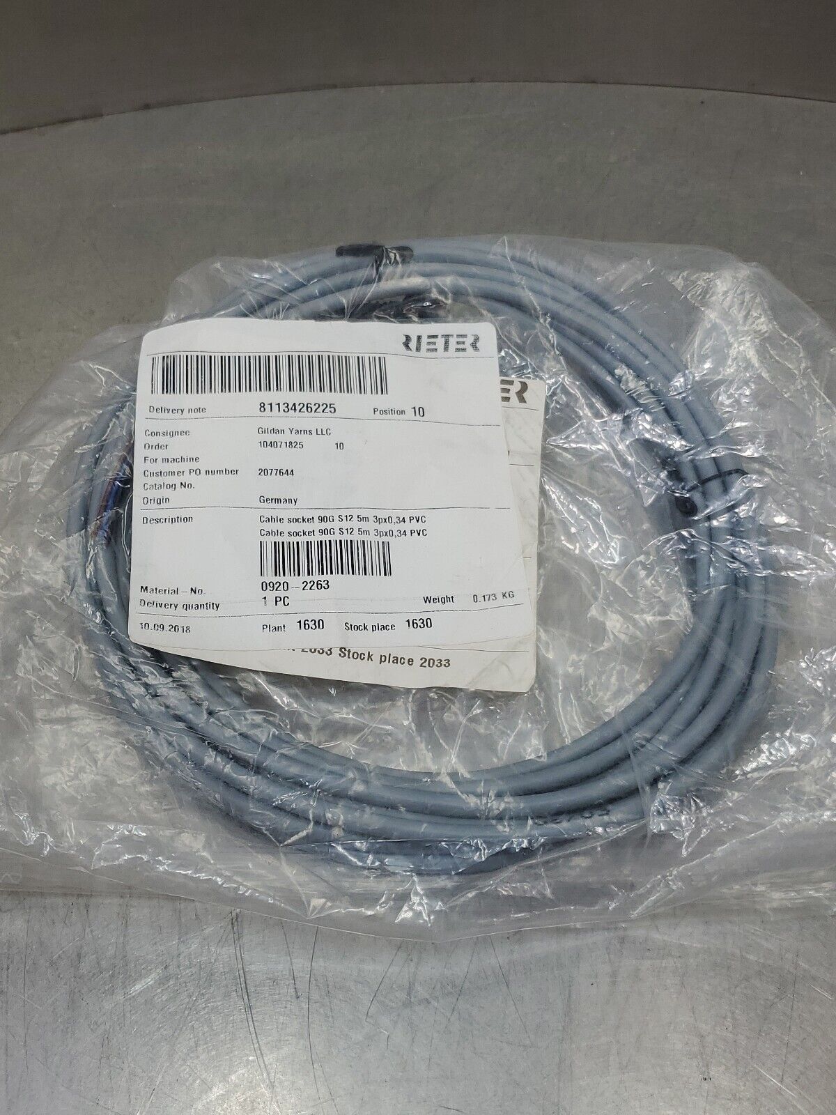Rieter Cable Socket 90G S12 5M 3PX0,34 PVC. 5E Palmetto Automation Inc.