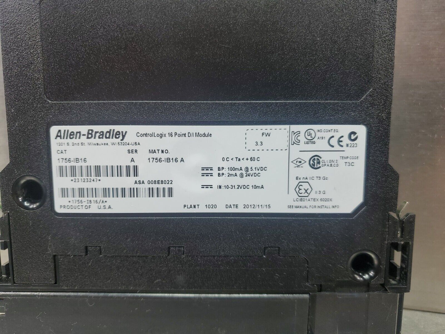 Allen Bradley 1756-IB16/A ControlLogix 16 Pt D/I Module FW 3.3.            3C-10