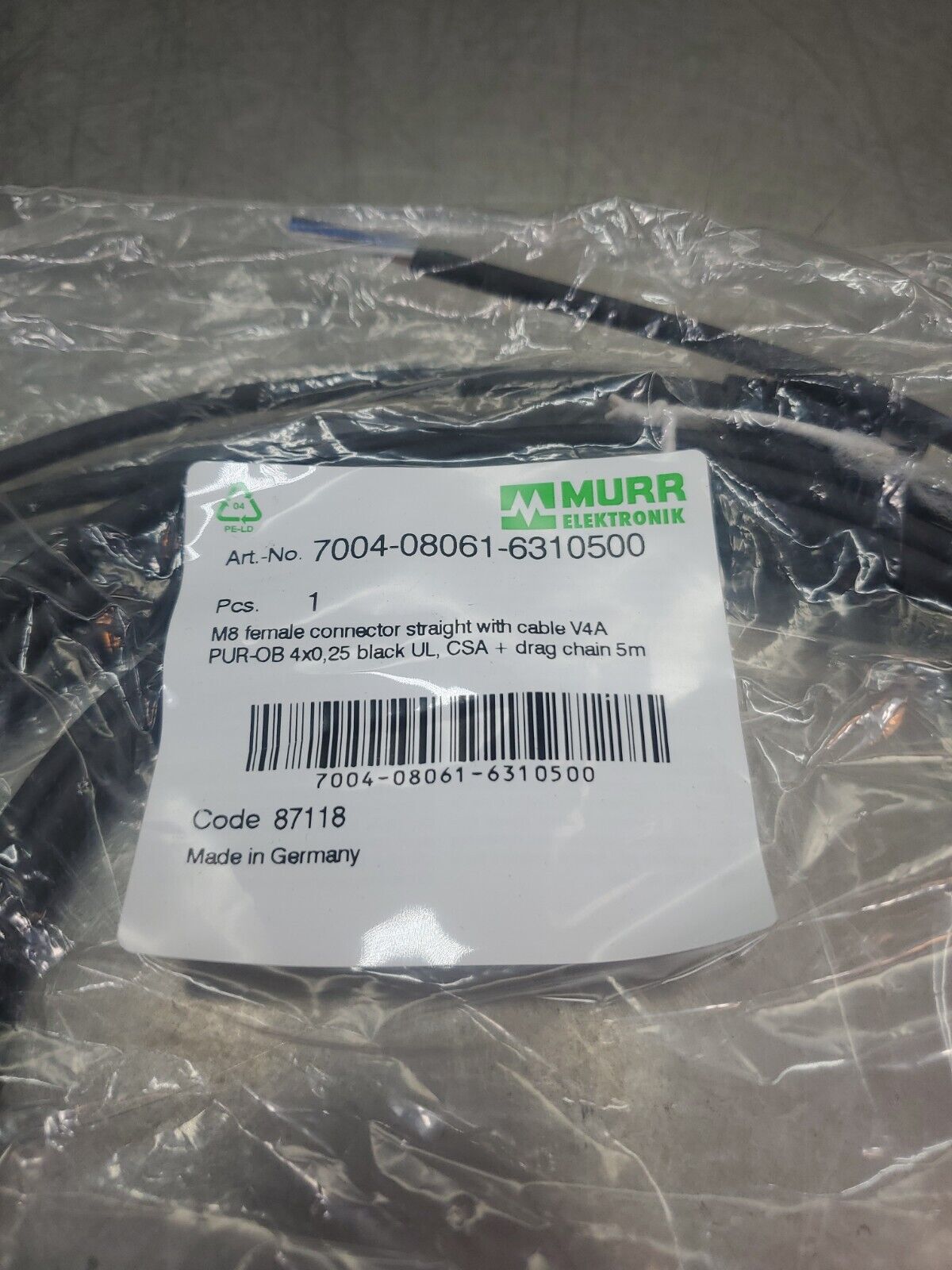 MURR ELEKTRONIK 7004-08061-6310500  Cable w/M8 Female Connector             1-B1
