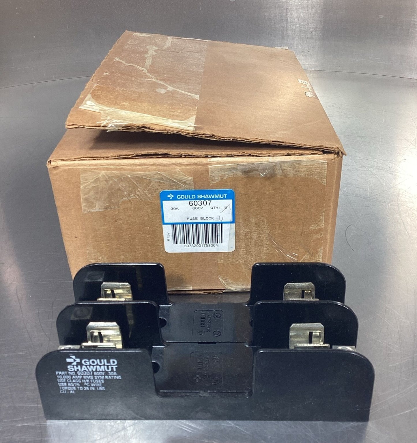 Gould  60307  Shawmut 2 Pole Fuse Holder 600V 30A Class H/K Fuses      4D-27