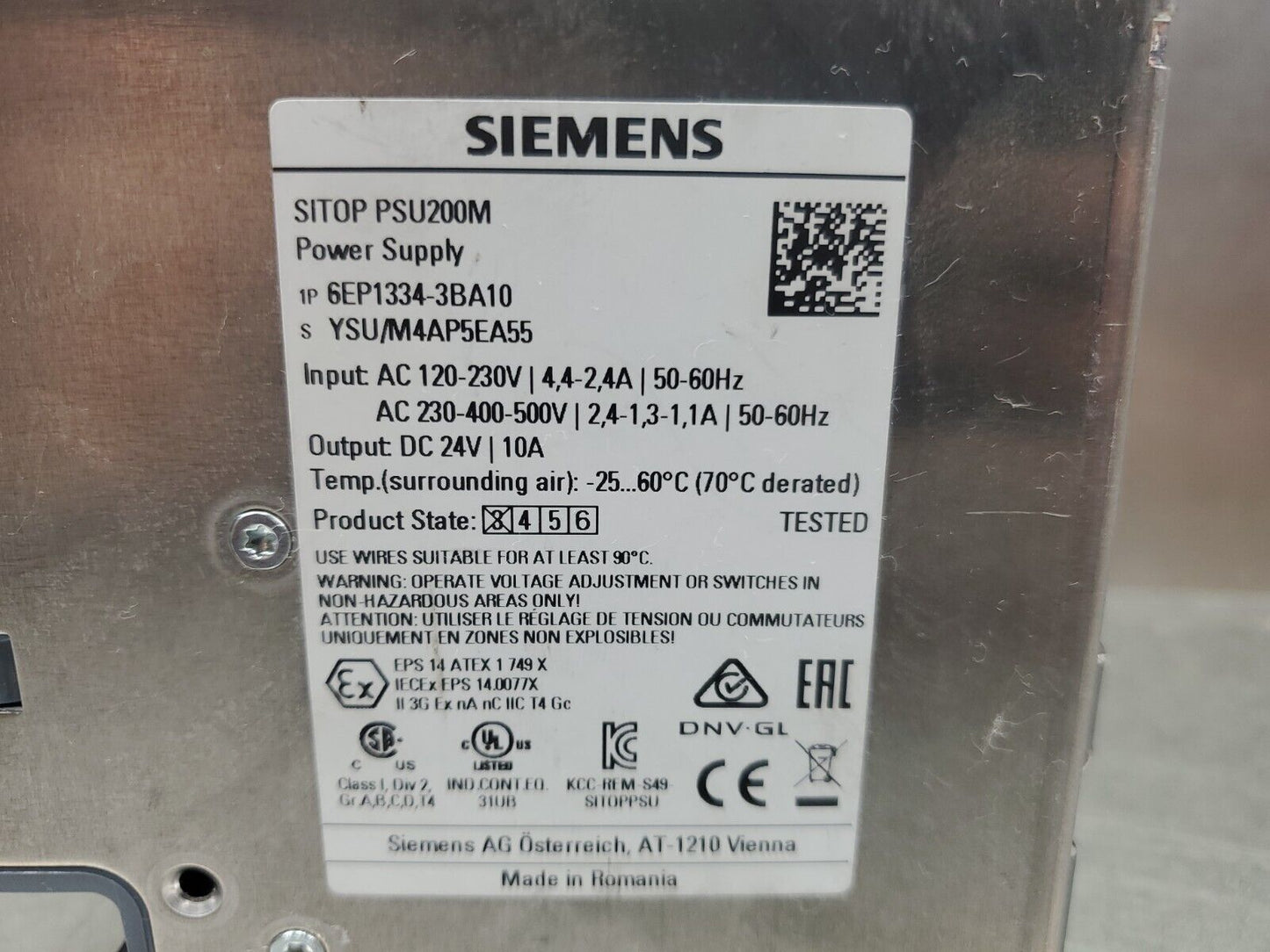 Siemens SITOP PSU200M (6EP1334-3BA10) 24VDC 10A Power Supply.               4D-1