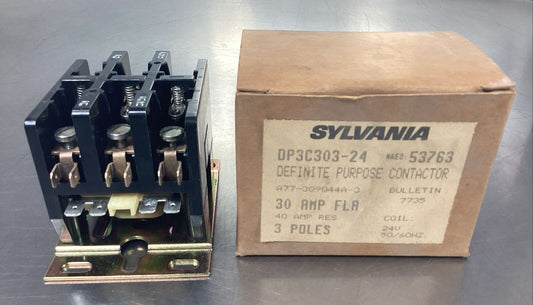 SYLVANIA  DP3C303-24  CONTACTOR 30 AMP  A77-309044A-3  3P 24V Coil     4E-34