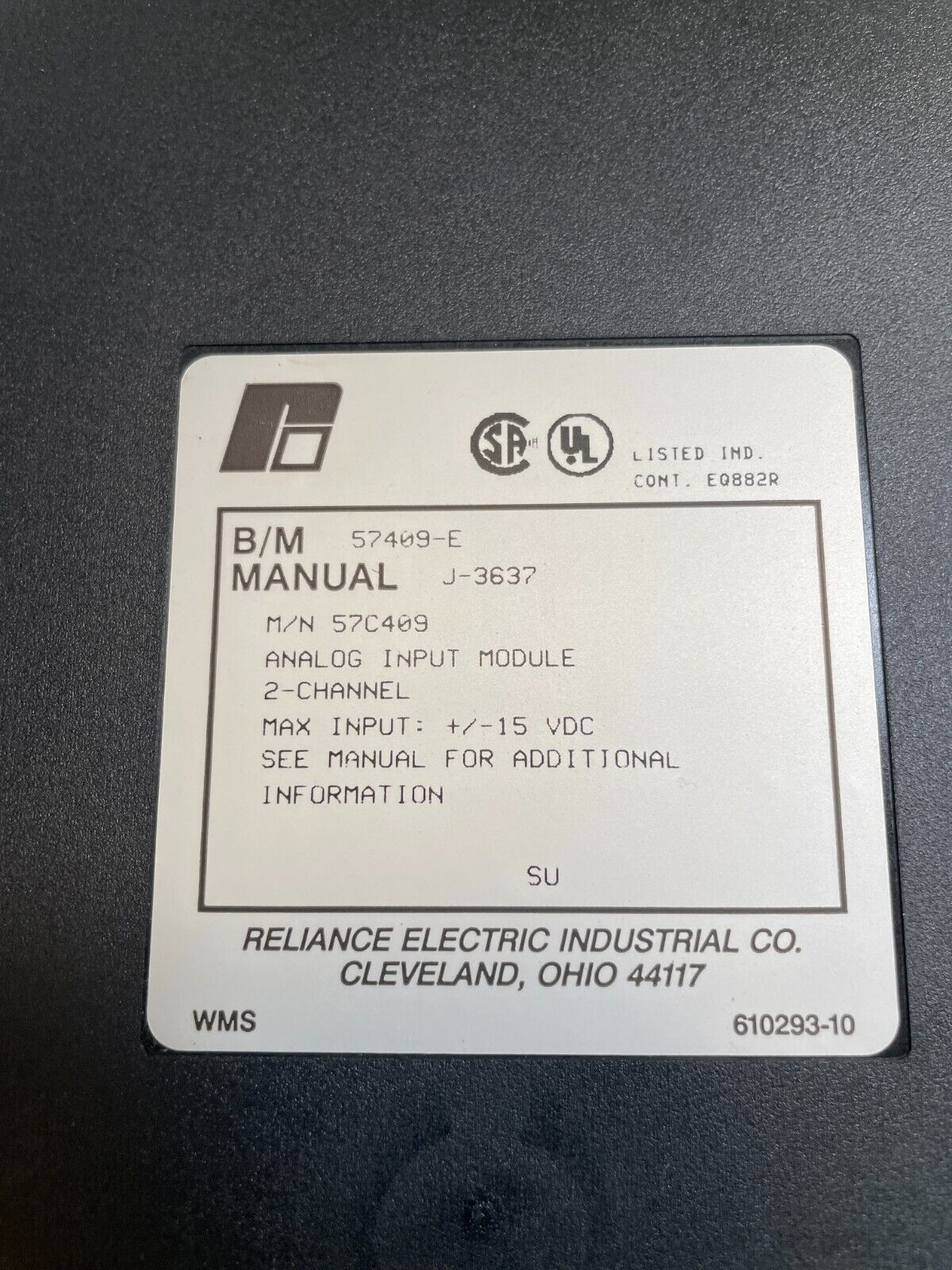 Reliance Electric AutoMax 57C409 2-Channel PLC Analog Input Module ...