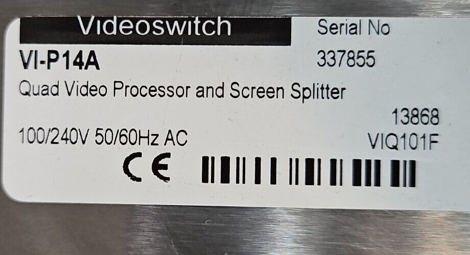 VIDEOSWITCH VI-P14 QUAD VIDEO PROCESSOR & SCREEN SPLITTER VIQ.          Loc3B-12