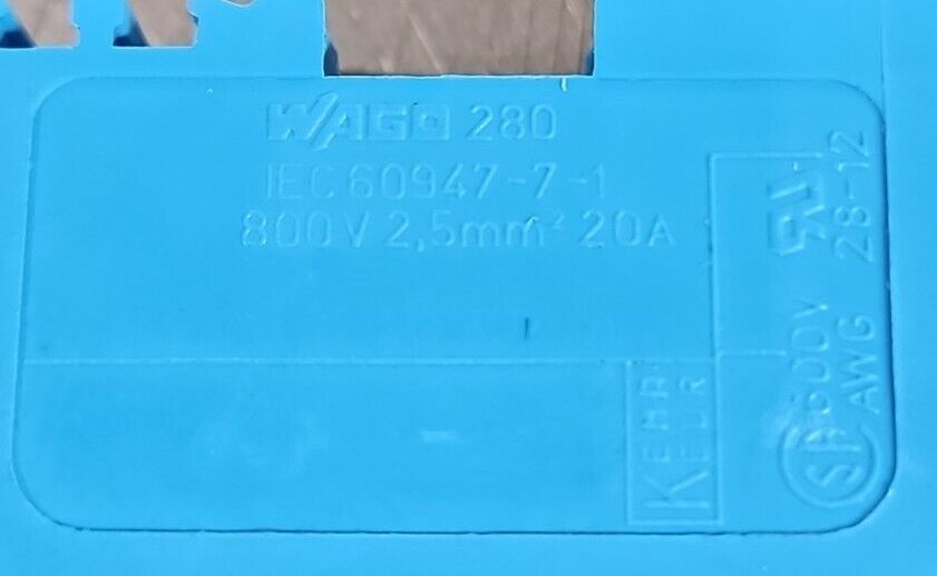 WAGO 280 Conductor Through Terminal Block Blue 3" - Pk of 20    Loc3C-11