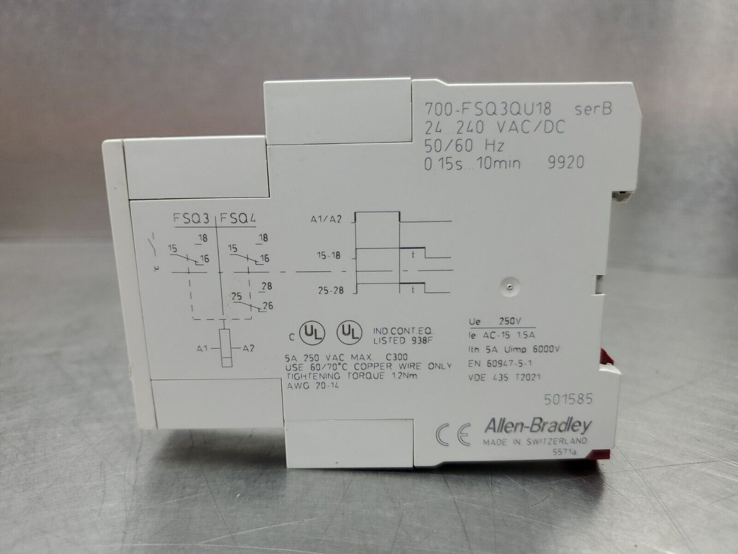ALLEN-BRADLEY 700-FSQ3QU18 SER.B TIMING RELAY.                             3E-36