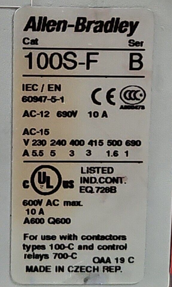 Allen-Bradley 100S-C37EJ04C (Complete Device) Safety Contactor.           4E-19