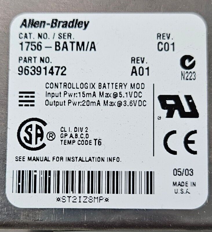 Allen-Bradley 1756-BATM/A Battery Module.                                  4D-21
