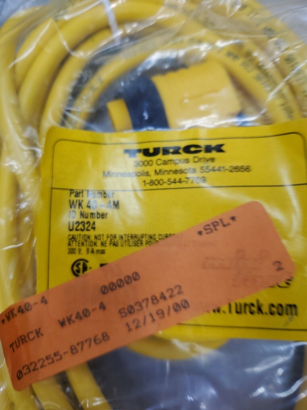 TURCK WK40-4M (U2324) 300V 9A PLC Cable.                                   5D-17