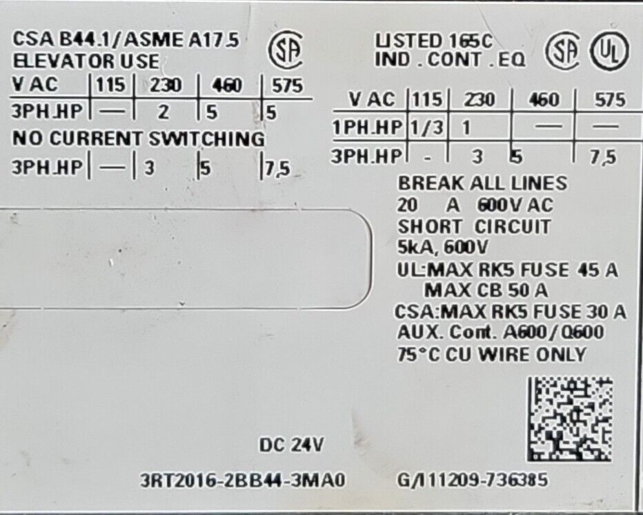 Siemens 3RT2016-2BB44-3MA0 24V Contactor w/ Auxiliary Contact.          Loc4C-20