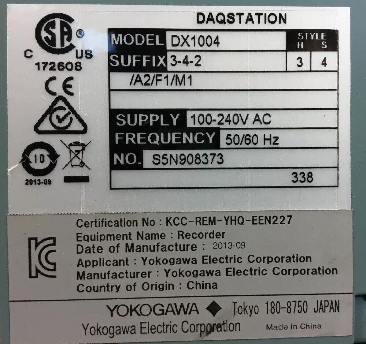 YOKOGAWA DX-1004 CHART RECORDER (power section only-w/o display) 100-200VAC.  5B