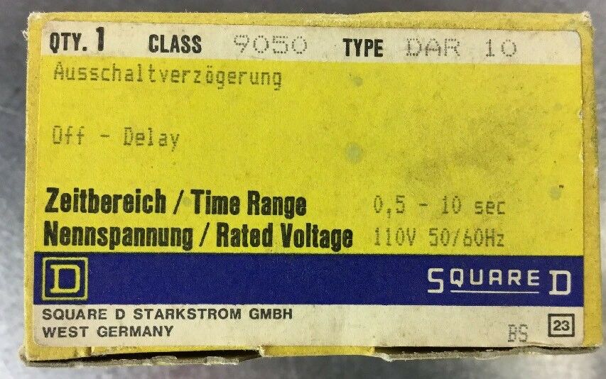 SQUARE D 9050-DAR10 Off-Delay Relay 110V 0.5-10 Sec.    4C