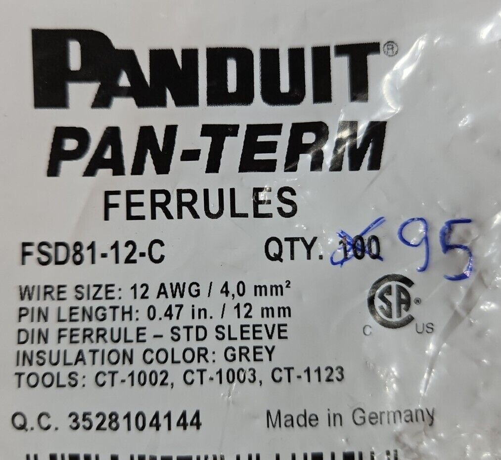 Panduit Ferrules FSD81-12-C - Lot of 95.                                  5E-19