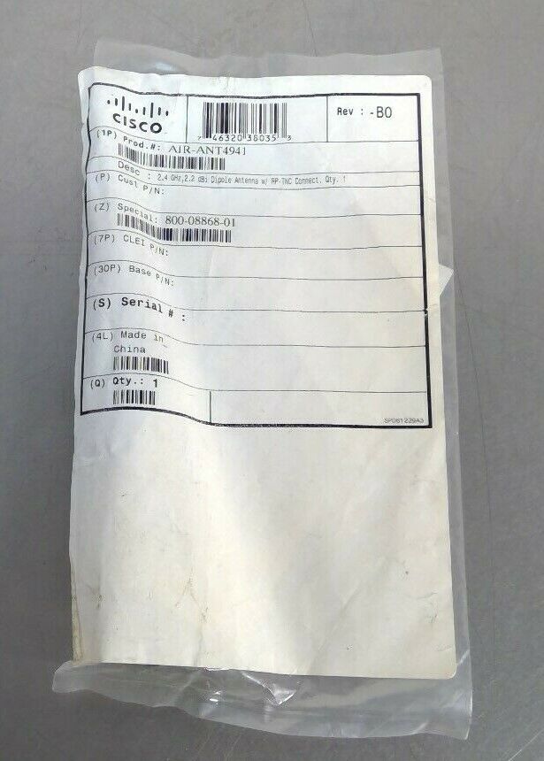 Cisco - AIR-ANT4941 - 2.4GHz, 2.2dBi Dipole Antenna w/RP-TNC - 74-1864-01     3D