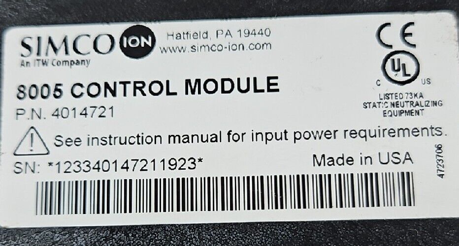SIMCO 8005 INTELLIGENT STATIC NEUTRALIZER CONTROL MODULE 4014721.       Loc 4C-2