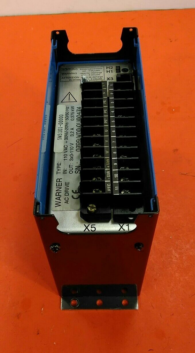 Warner AC Drive SM3101-0000 In: 110VAC Out: 3 X 0-110v 3.2A 0.375kW  1A