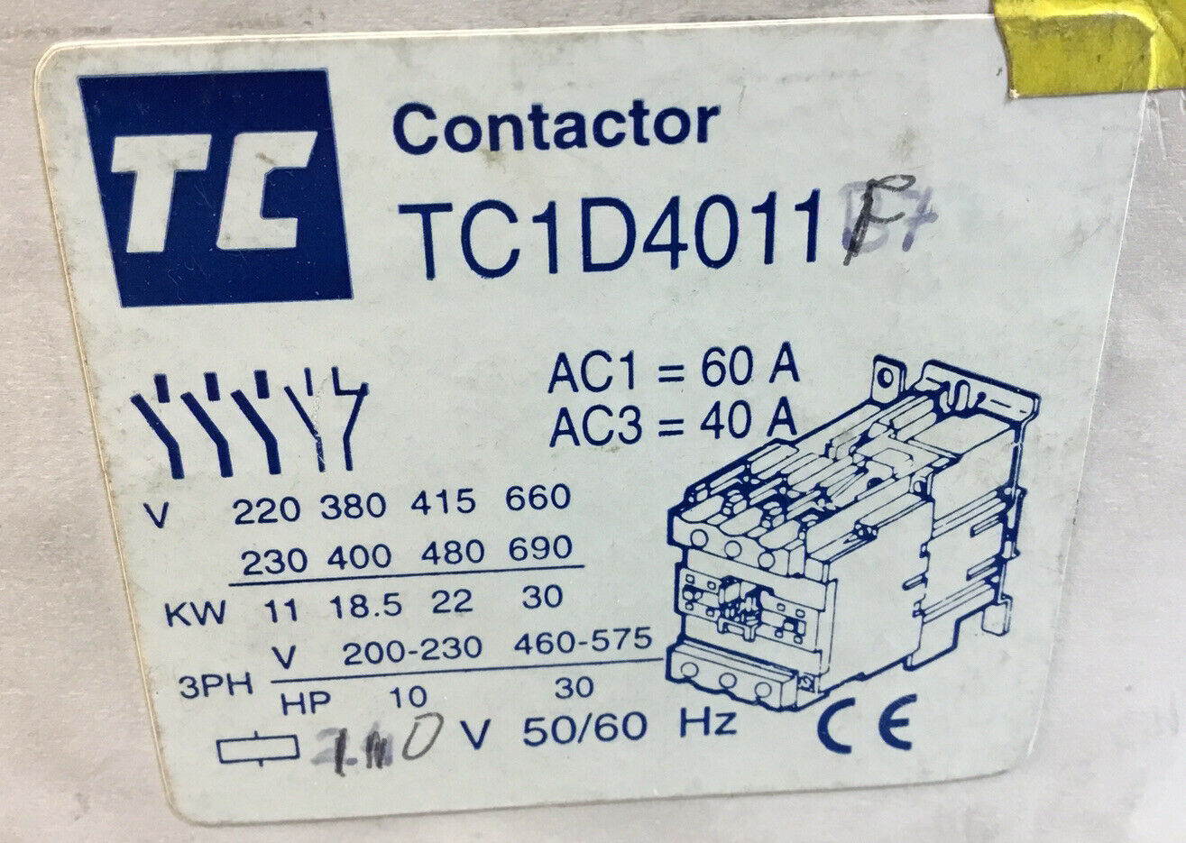 TC  TC1D4011  Contactor 3Ph 40A      4E-13