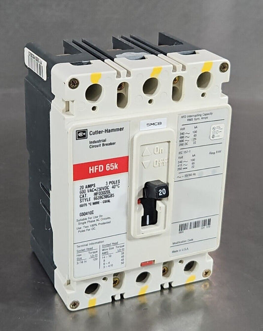 Cutler-Hammer HFD3020L 20A Circuit Breaker (HFD 65K).             Loc 4H