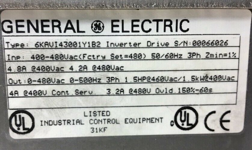 GE 6KAVI43001Y1B2 3.2A 480VAC 1.5HP Inverter Drive AV-300I      1E