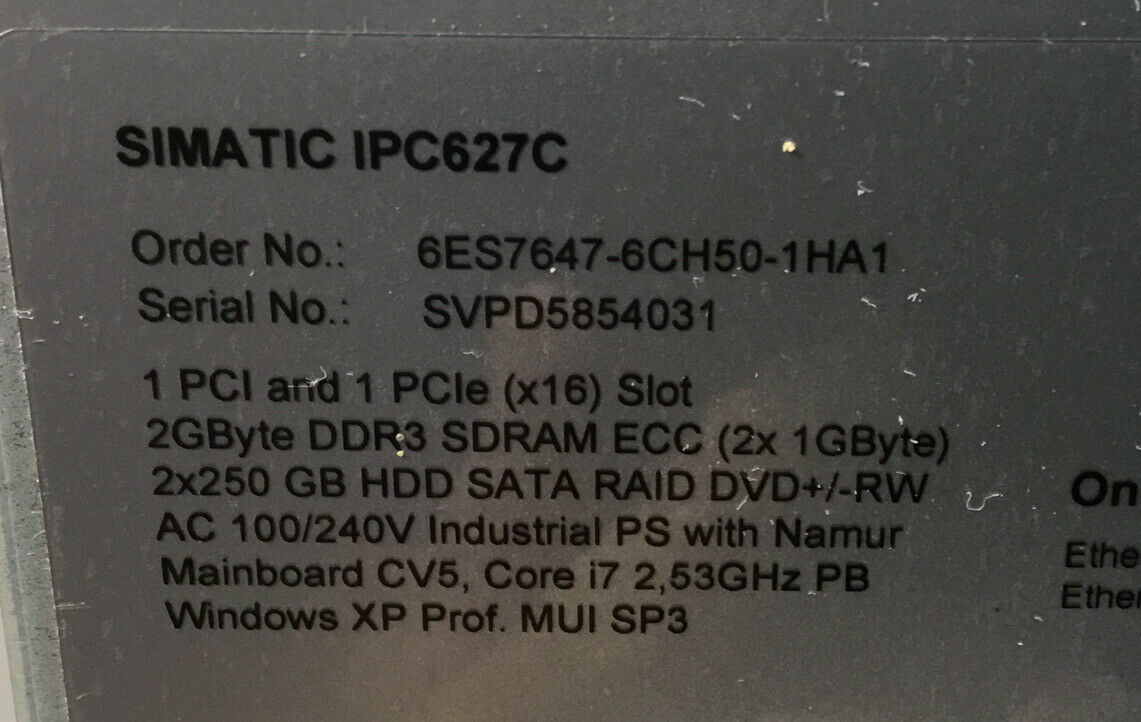 Siemens Simatic Box PC IPC627C  6ES7647-6CH50-1HA1    3B