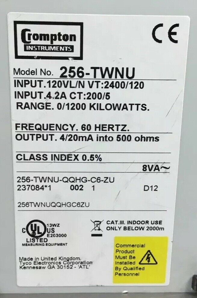 CROMPTON PALADIN TRANSDUCER 256-TWNU 120V Range 0/1200kW   4C