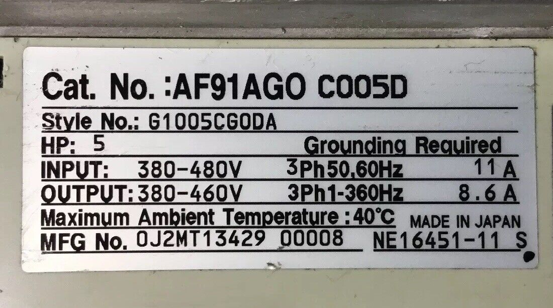 Cutler-Hammer AF91AG0-C005D Adj. Freq. Drive 5HP 3PH 380-460V.  1E