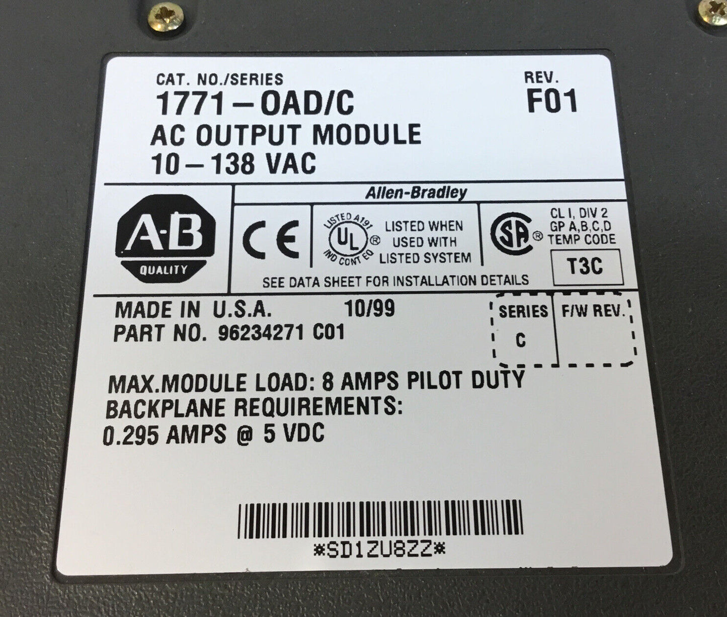 Allen-Bradley 1771-0AD/C AC Output Module 10-138VAC     3C-2