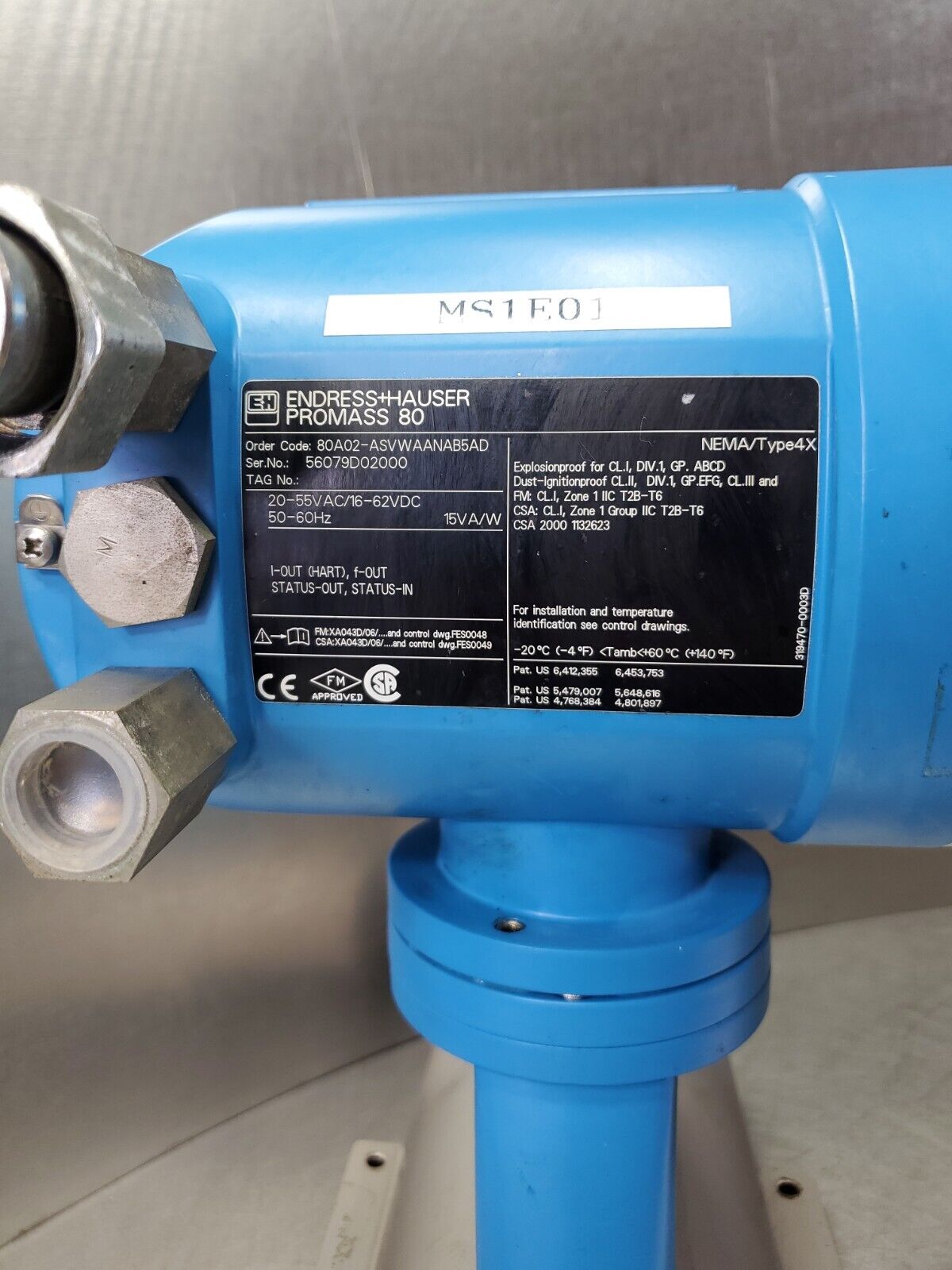 Endress+Hauser Promass 80/A 80A02-ASVWAANAB5AD Coriolis Flowmeter.            6F