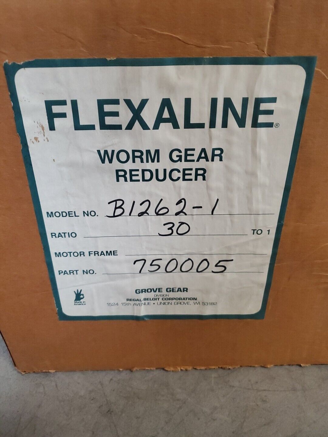Grove Gear B1262-1 (750005) 30:1 Worm Gear Reducer.                        4F-32