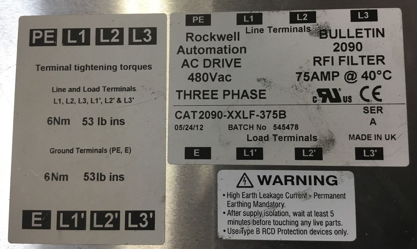 ROCKWELL AUTOMATION 2090-XXLF-375B /A  AC DRIVE, 480VAC, THREE PHASE   Loc.1A