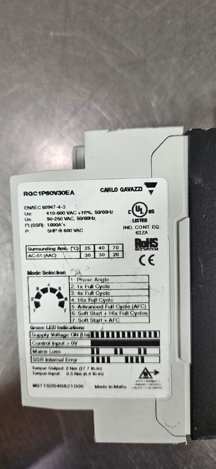 CARLO GAVAZZI RGC1P60V30EA Solid State Relay.                       Loc 4E-16