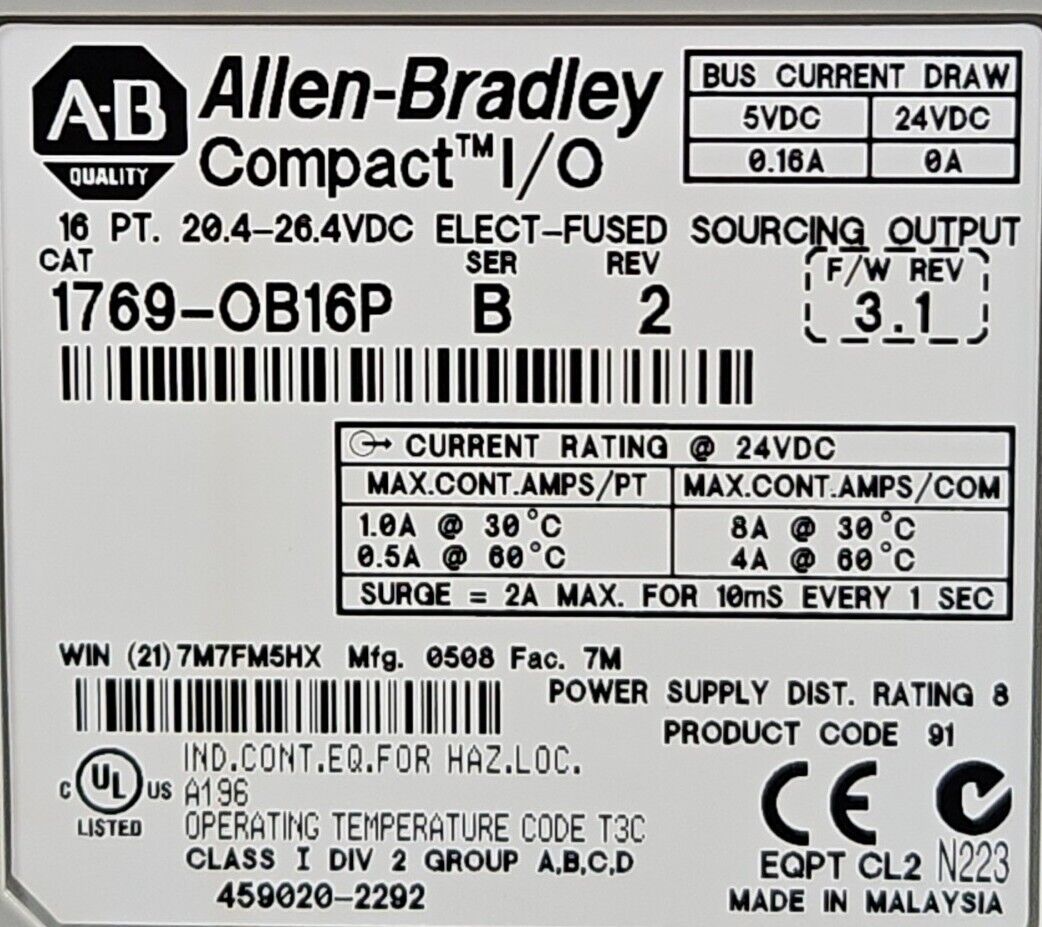 Allen-Bradley 1769-OB16P Ser B PLC Output Module.                          3A-20