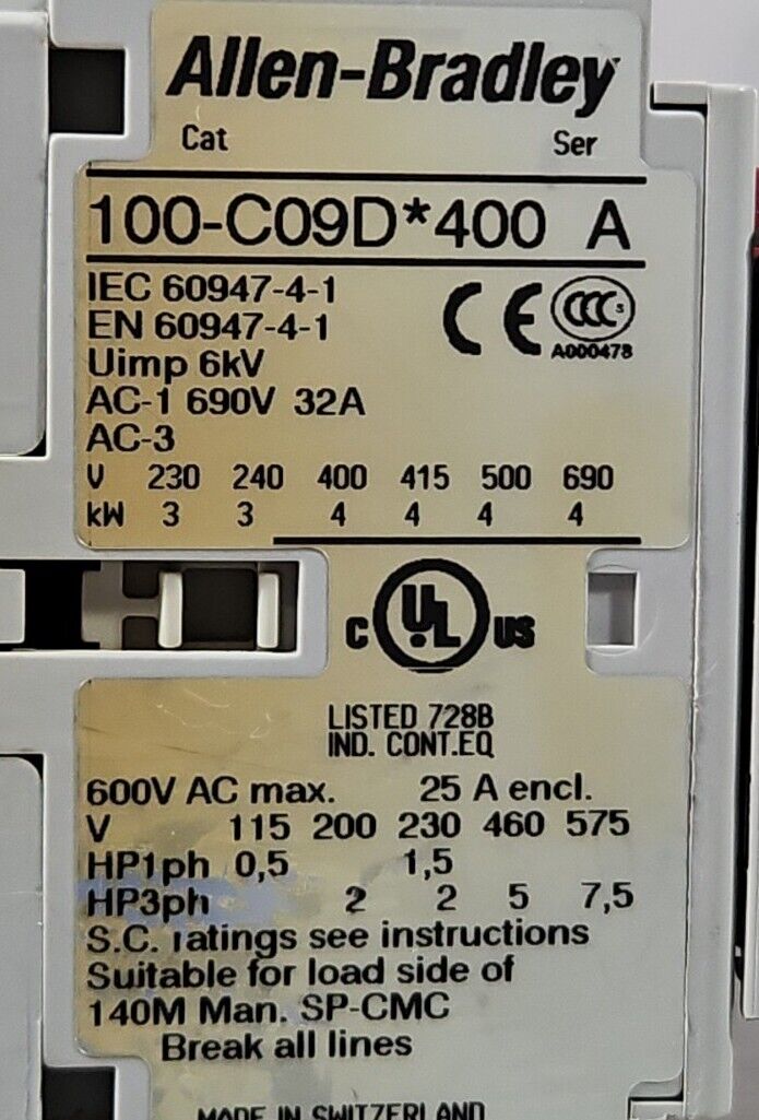 Allen-Bradley  100S-C09DJ404C  Ser A (Complete Devic) Safety Contactor.    4E-17