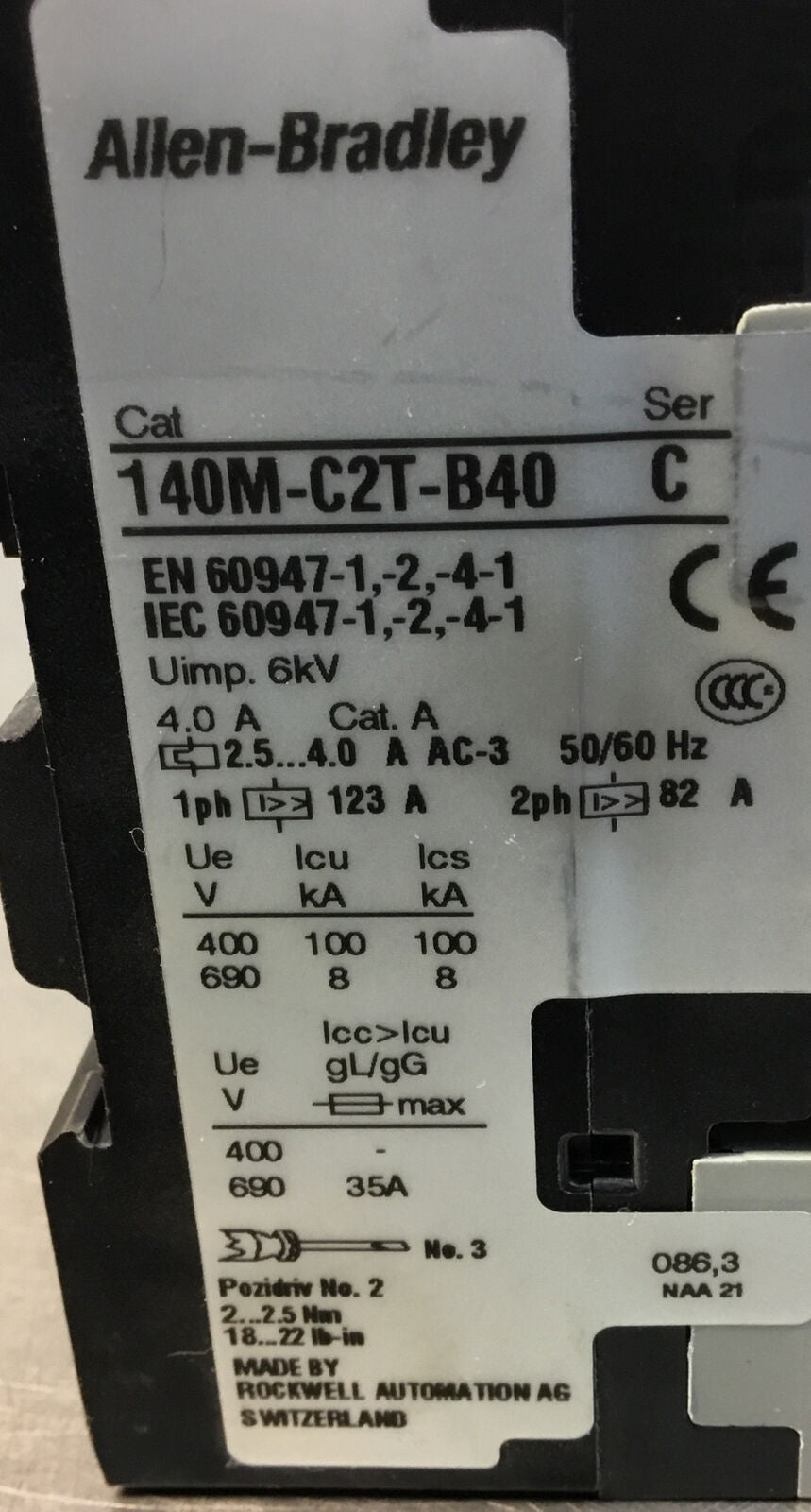 ALLEN BRADLEY  140M-C2T-B40 /C  MOTOR PROTECTION CIRCUIT BREAKER  2.5-4.0A   4C