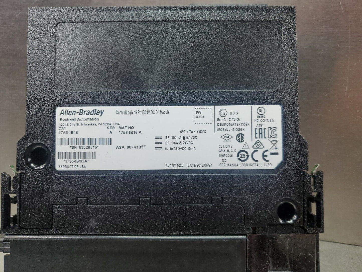 Allen Bradley 1756-IB16/A ControlLogix 16 Pt D/I Module.                   3C-10