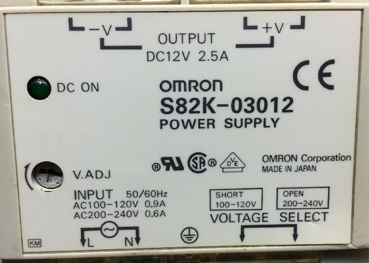 OMRON S82K-03012 POWER SUPPLY, 100-240VAC SUPPLY, 12VDC OUTPUT, 2.5A.     4C
