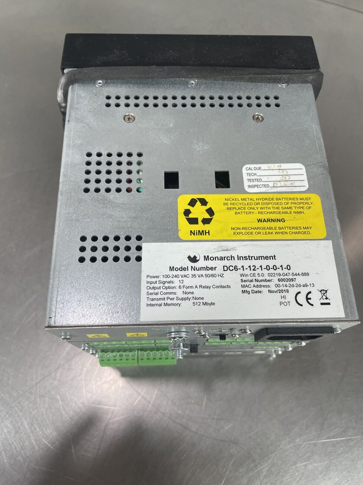 MONARCH INSTRUMENTS DC6-1-12-1-0-0-1-0 DATA CHART 100-240VAC, 35VA, 50/60HZ @1B