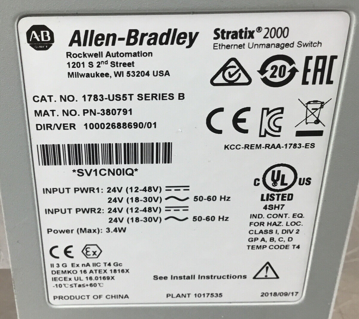 Allen-Bradley  1783-US5T /B  Stratix 2000 5 Port Unmanaged Switch     3D-2