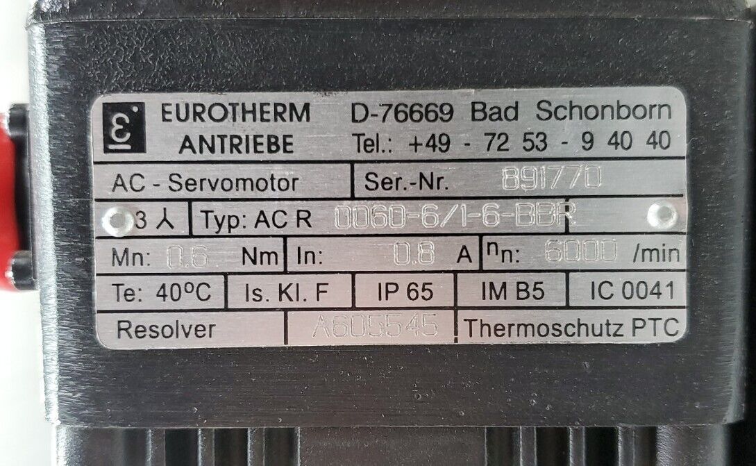 Eurotherm AC R 0060-6/1-6-BBR AC Servomotor, 6000RPM.                       1-E4