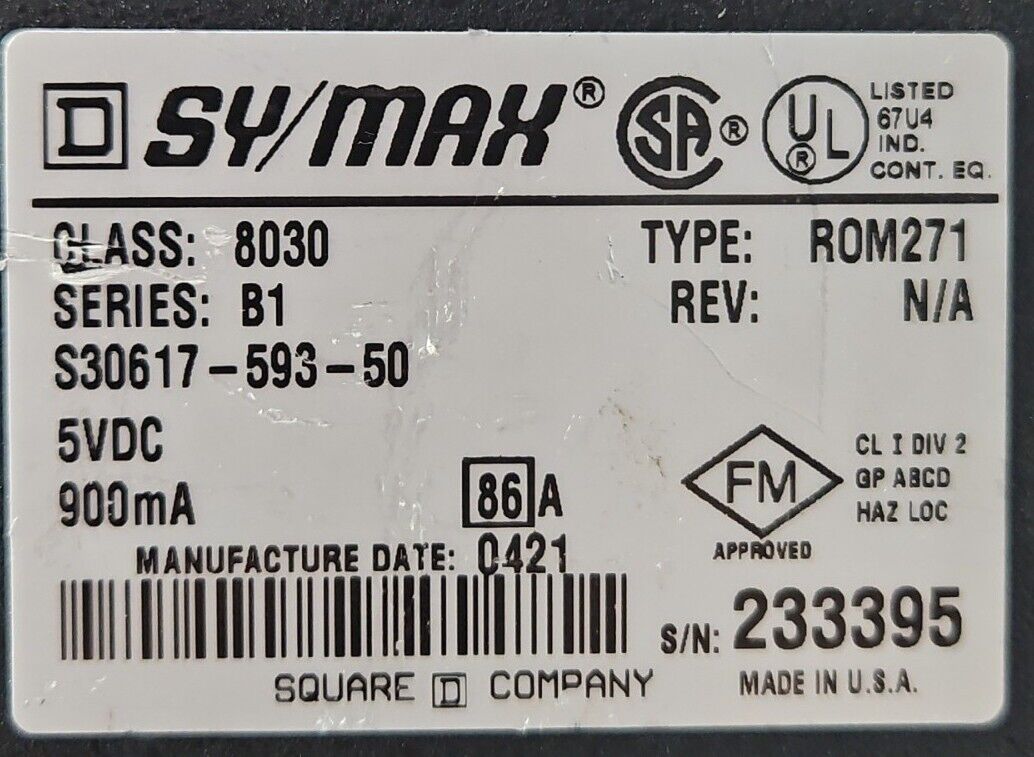 SQUARE D SY/MAX S30617-593-50 Relay Output Module ROM-271 Class 8030.   Loc3B-30