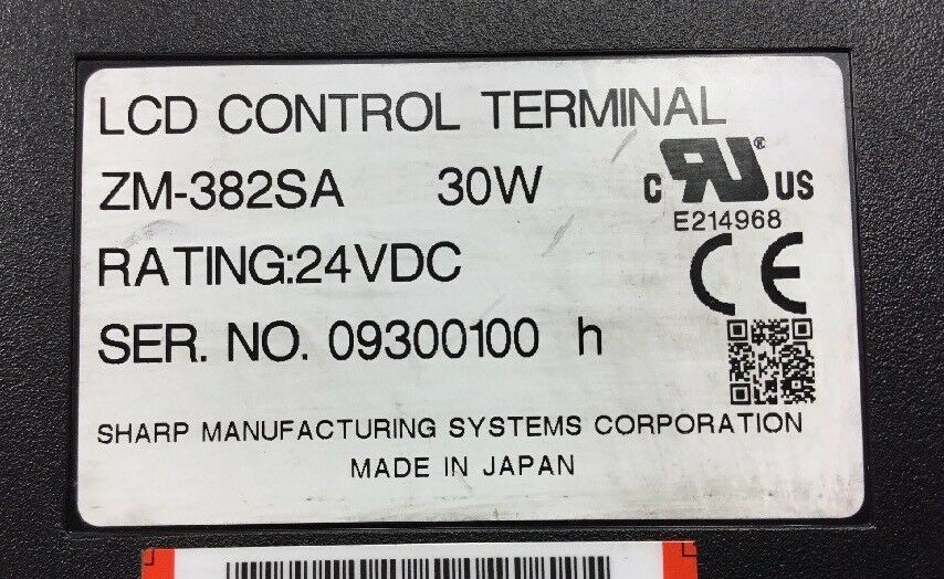 SHARP ZM-382SA LCD CONTROL TERMINAL 12.1" TFT Color 30W ZM-380 Series. 2B